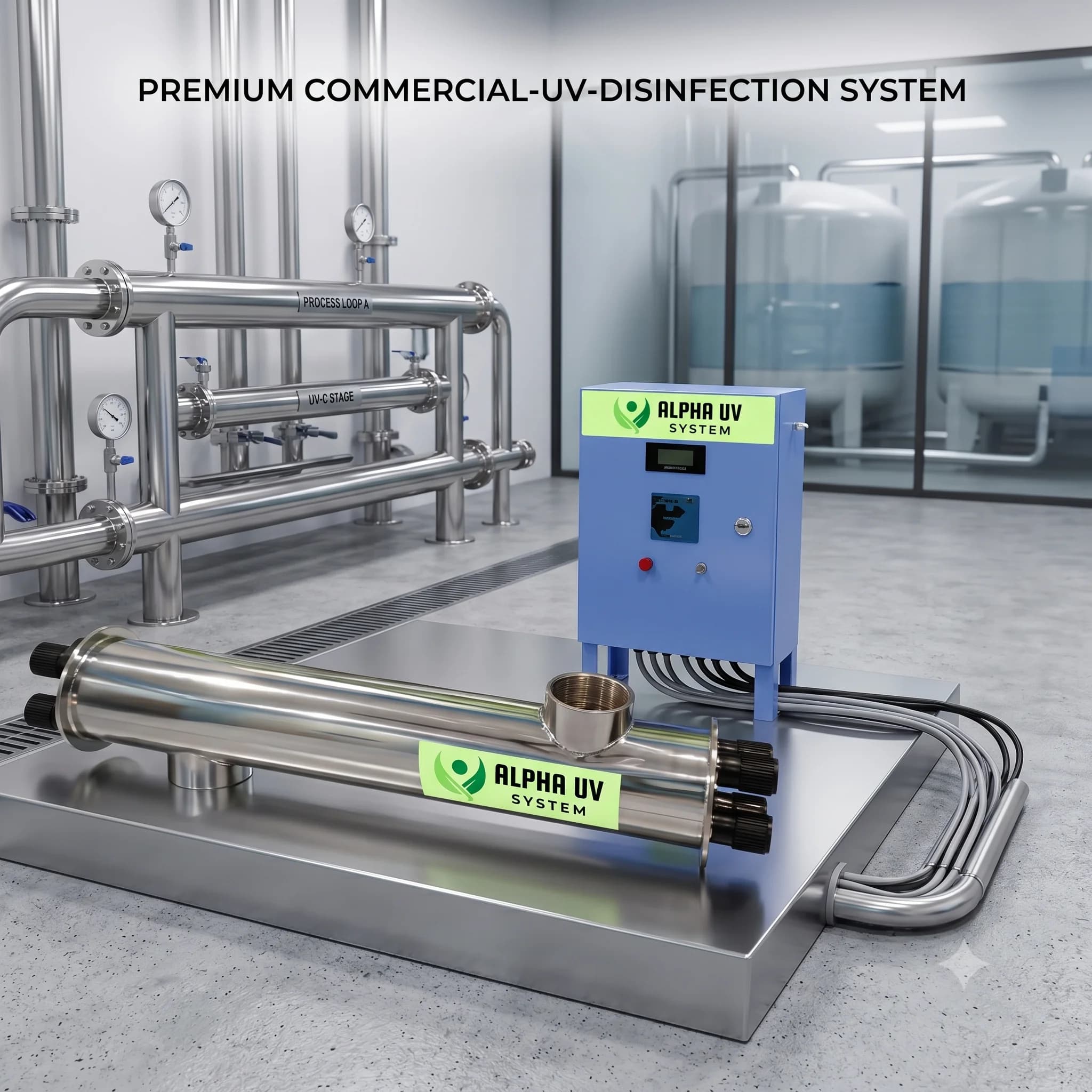 Alpha UV disinfection system Commercial Properties for Commercial wastewater treatment, 500 – 5,000 LPH capacity
