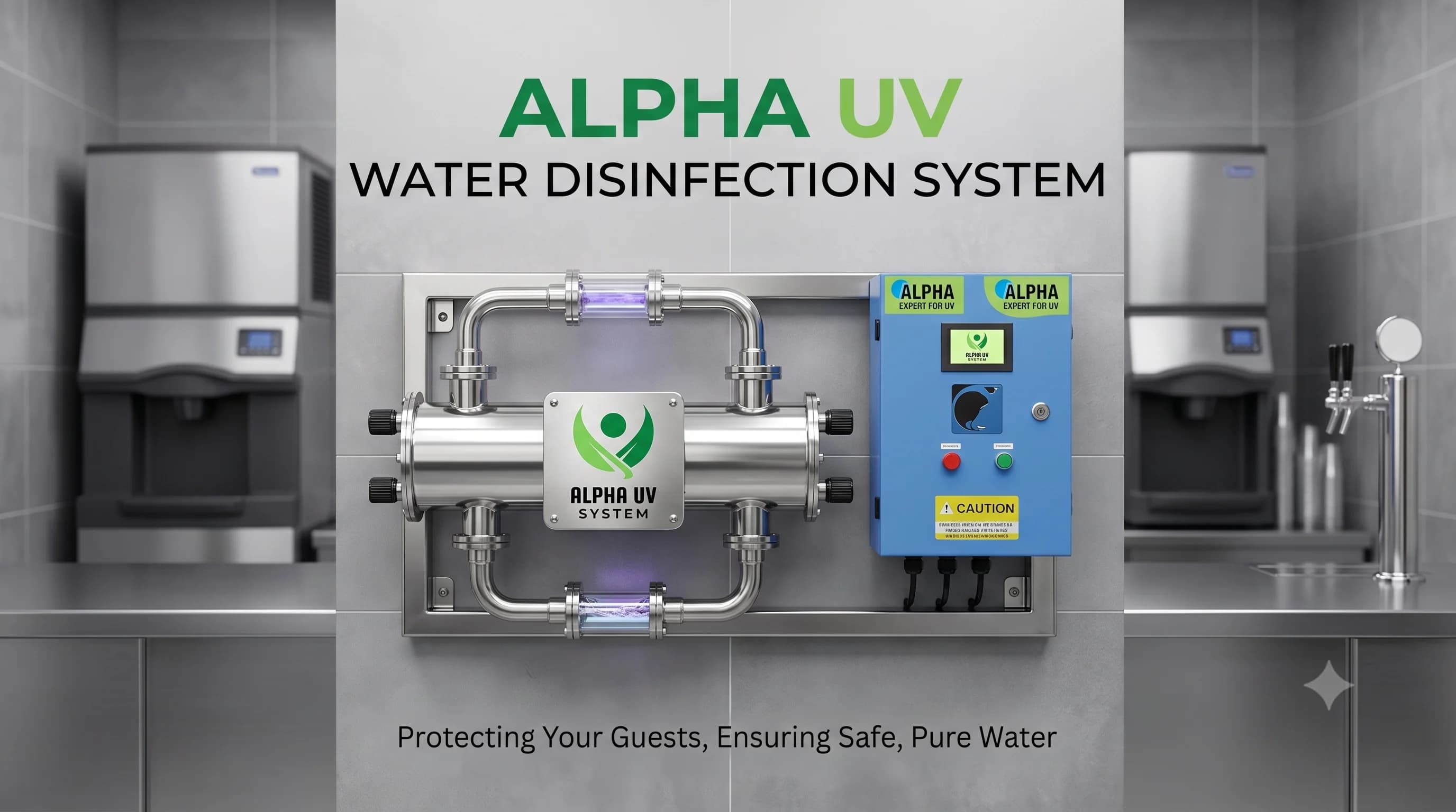 Alpha UV disinfection system Hospitality for Commercial wastewater treatment, 2,000–50,000 LPH capacity