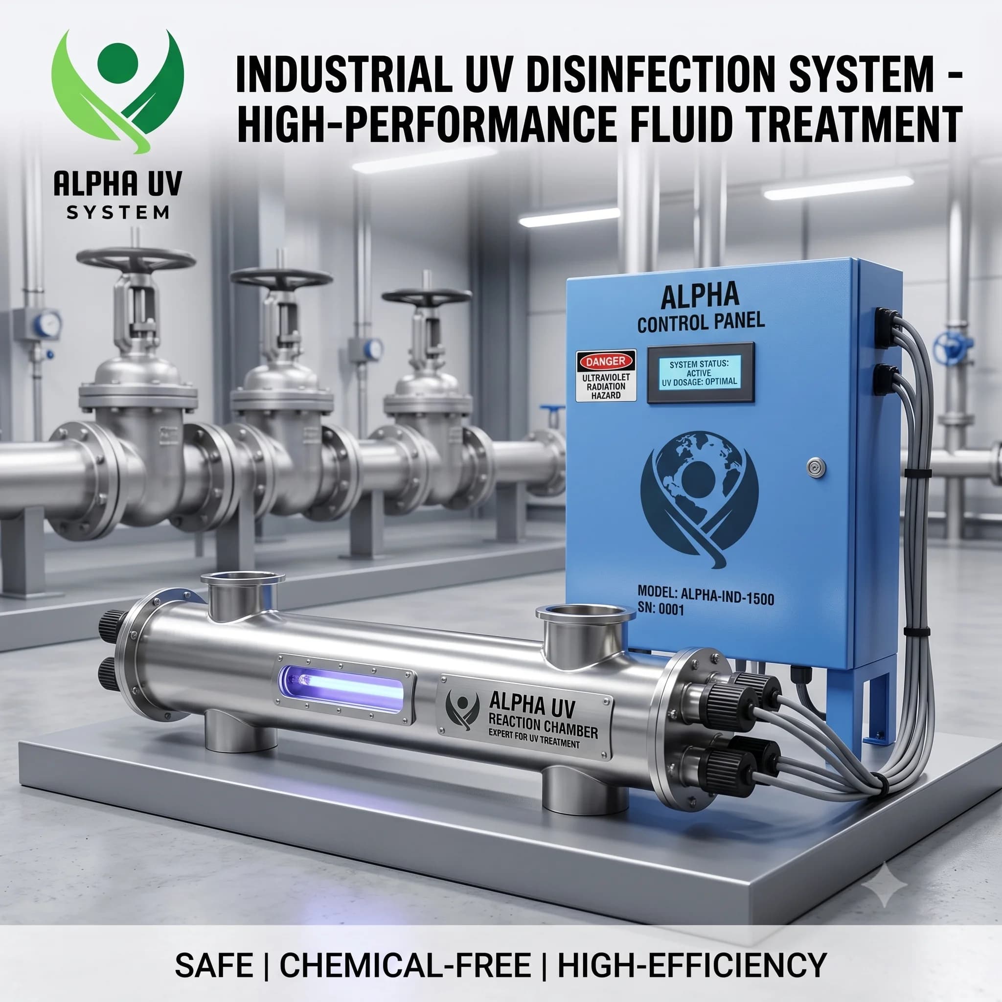 Alpha UV disinfection system Industrial Process Water for Industrial wastewater treatment, 5,000 – 50,000 LPH capacity