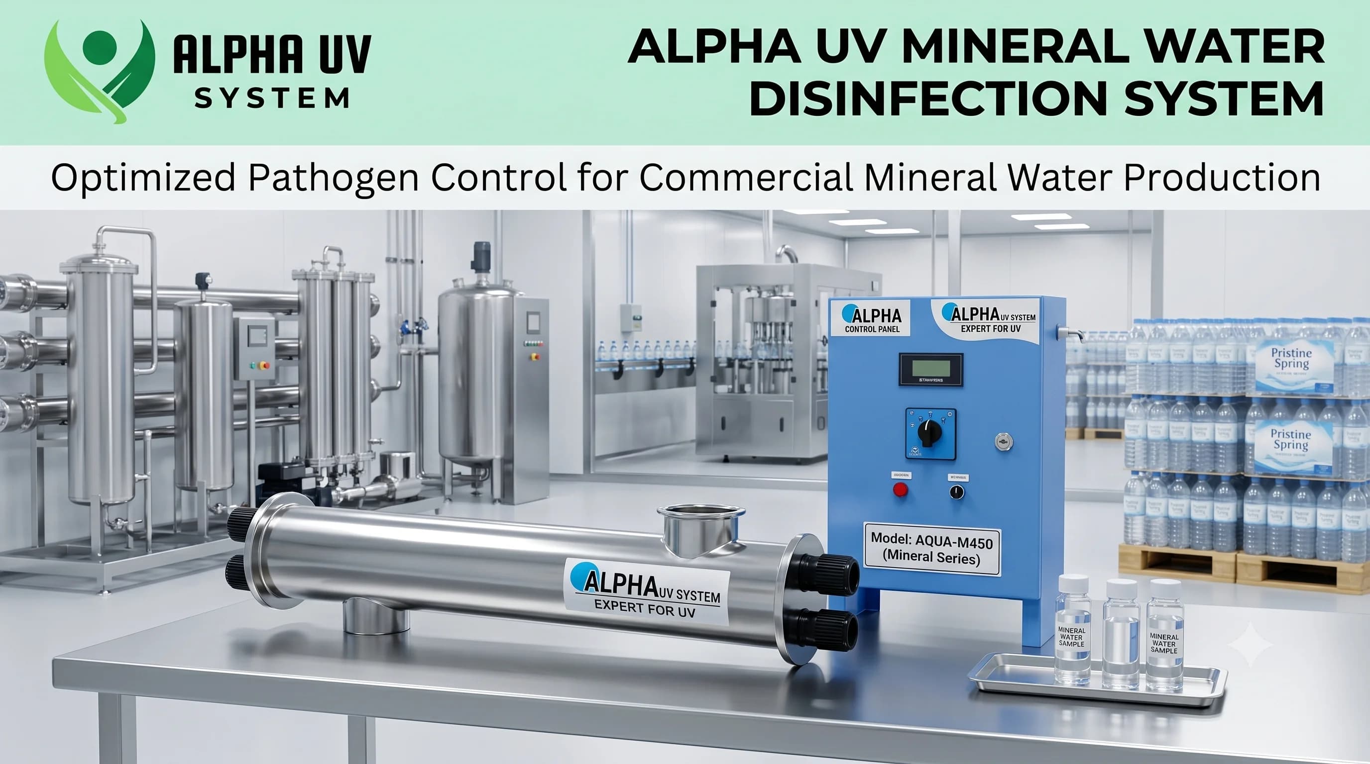 Alpha UV disinfection system Mineral Water for Food & Beverage wastewater treatment, 1,000 – 10,000 LPH capacity
