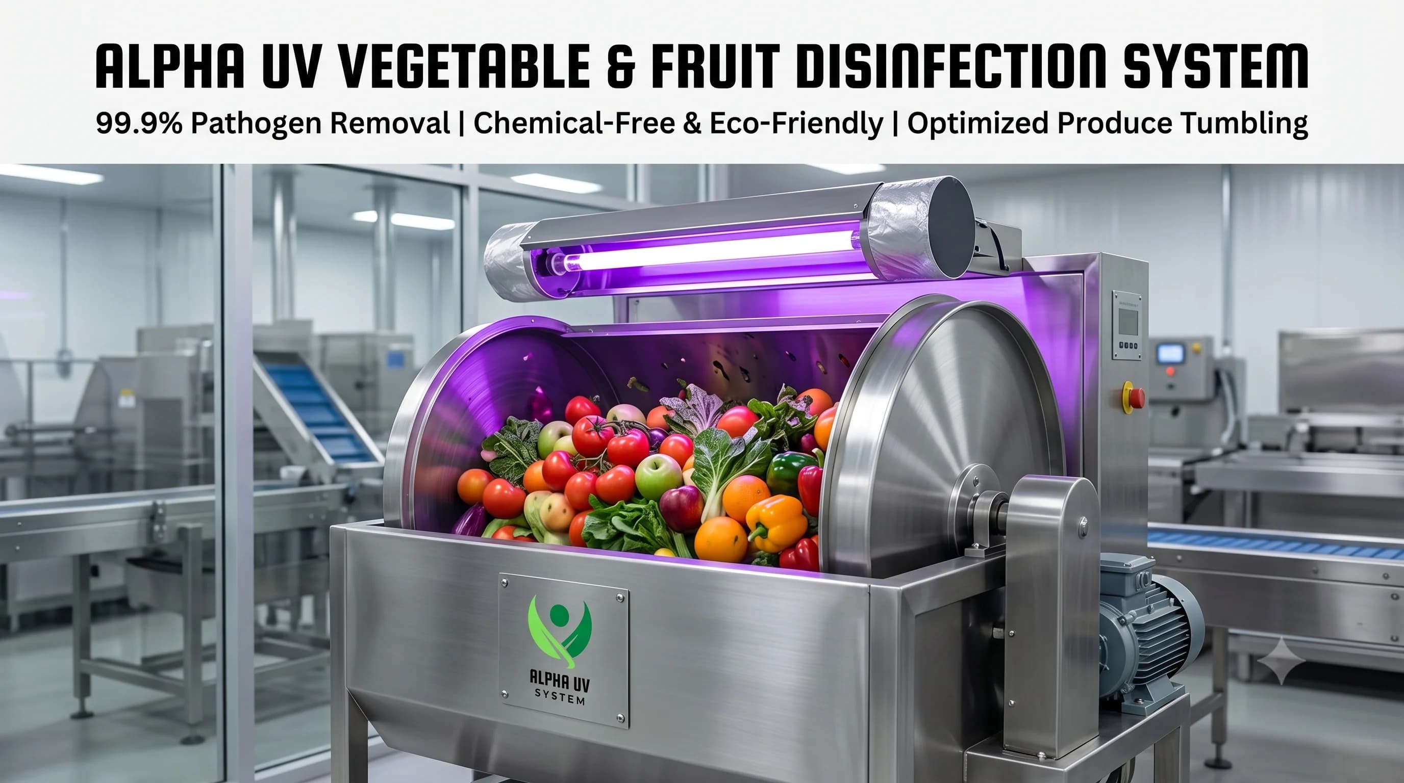 Alpha UV disinfection system Vegetable-Fruit for Food & Agriculture wastewater treatment, 2,000–50,000 LPH capacity